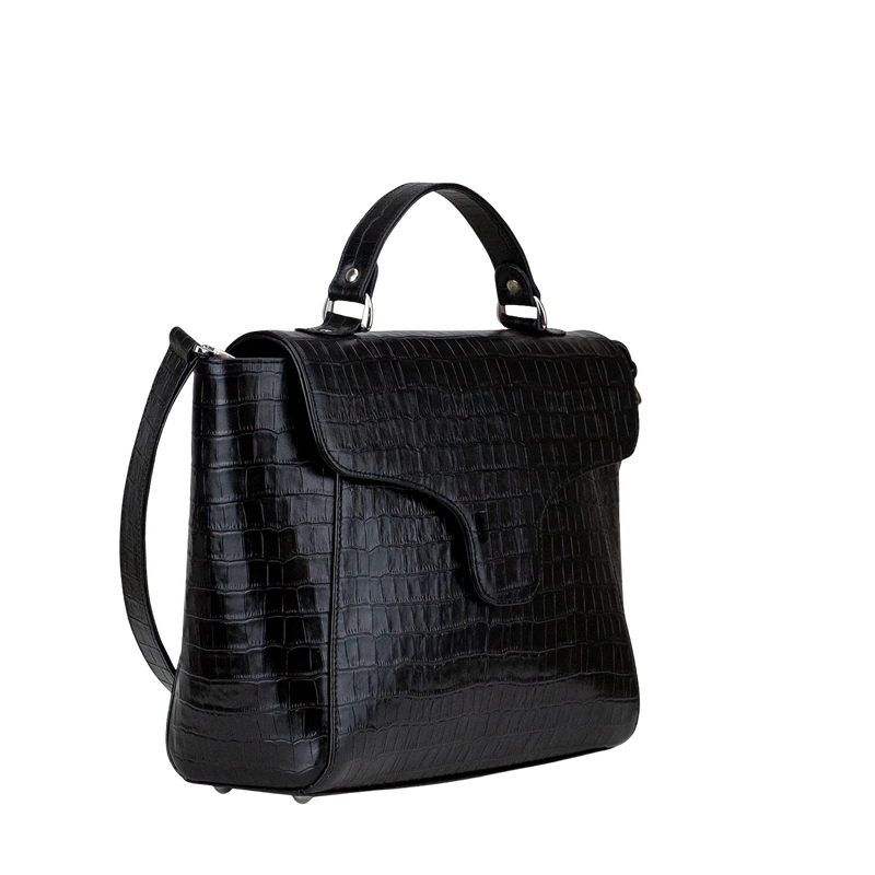 Casnom Ladies Leather Black Hand Bag